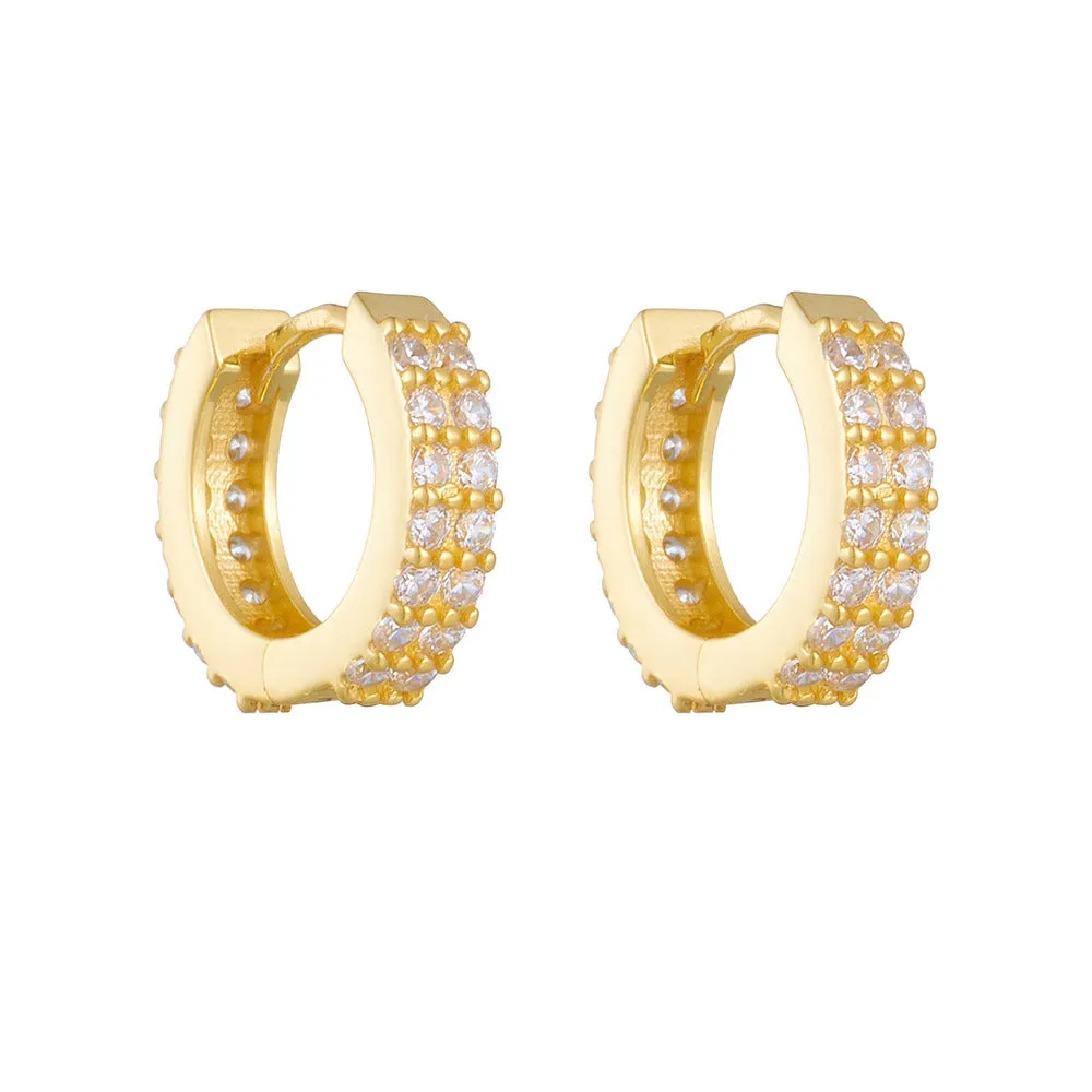 Double Row Zircon Sterling Silver Hoop Earrings
