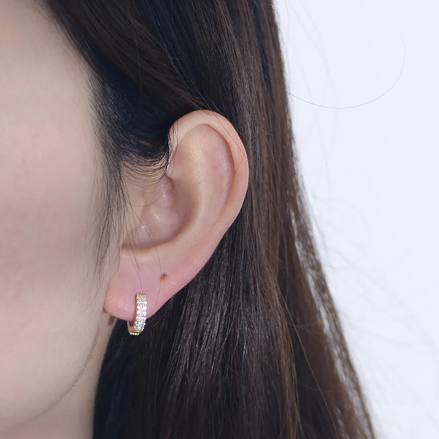 Double Row Zircon Sterling Silver Hoop Earrings