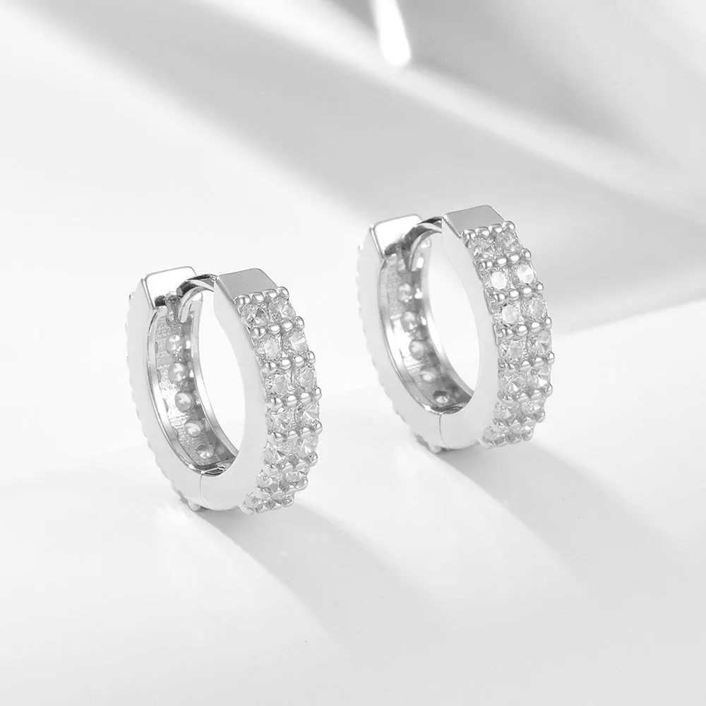 Double Row Zircon Sterling Silver Hoop Earrings