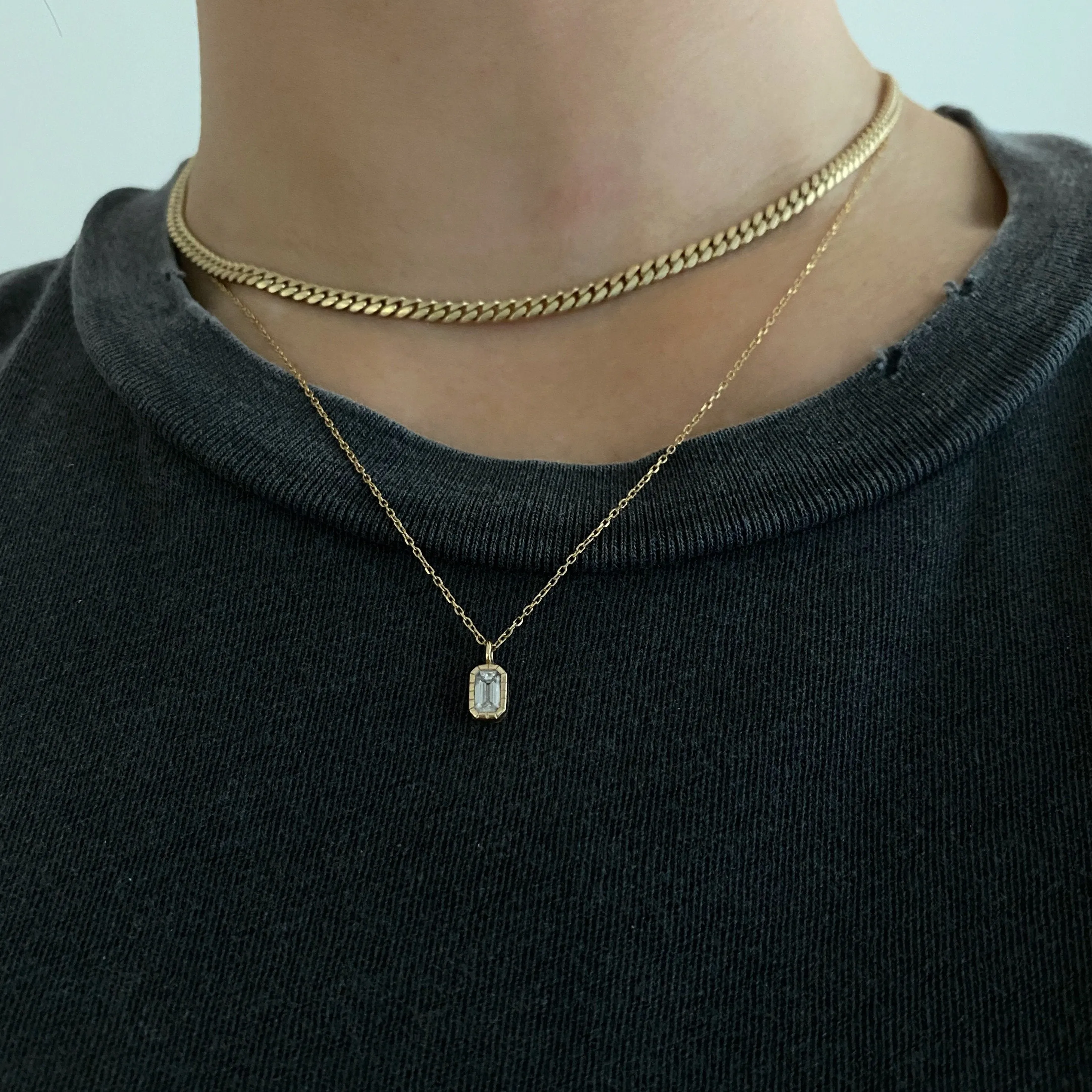 Emerald Cut Diamond Wisp Necklace (ready to ship option)*