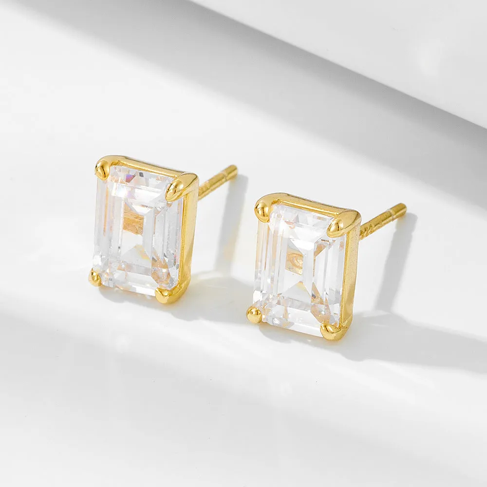 Emerald Cut Zircon Sterling Silver Stud Earrings