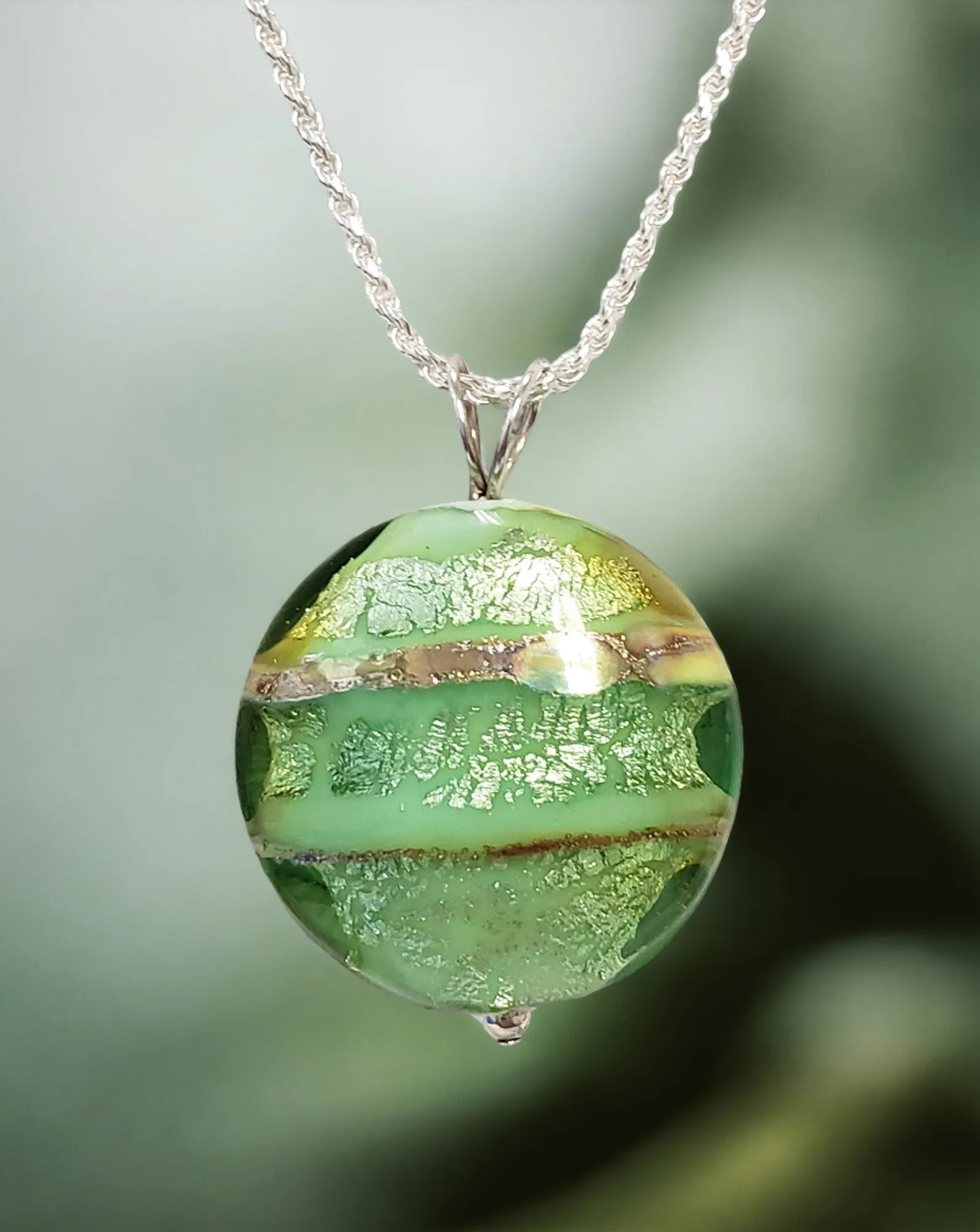 Emerald Swirl Lampwork Pendant