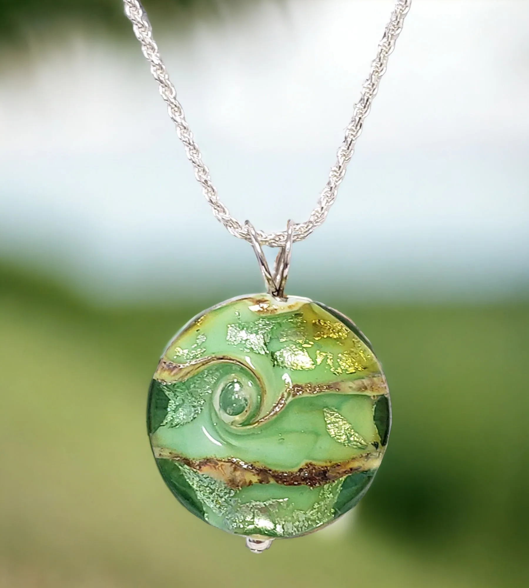 Emerald Swirl Lampwork Pendant