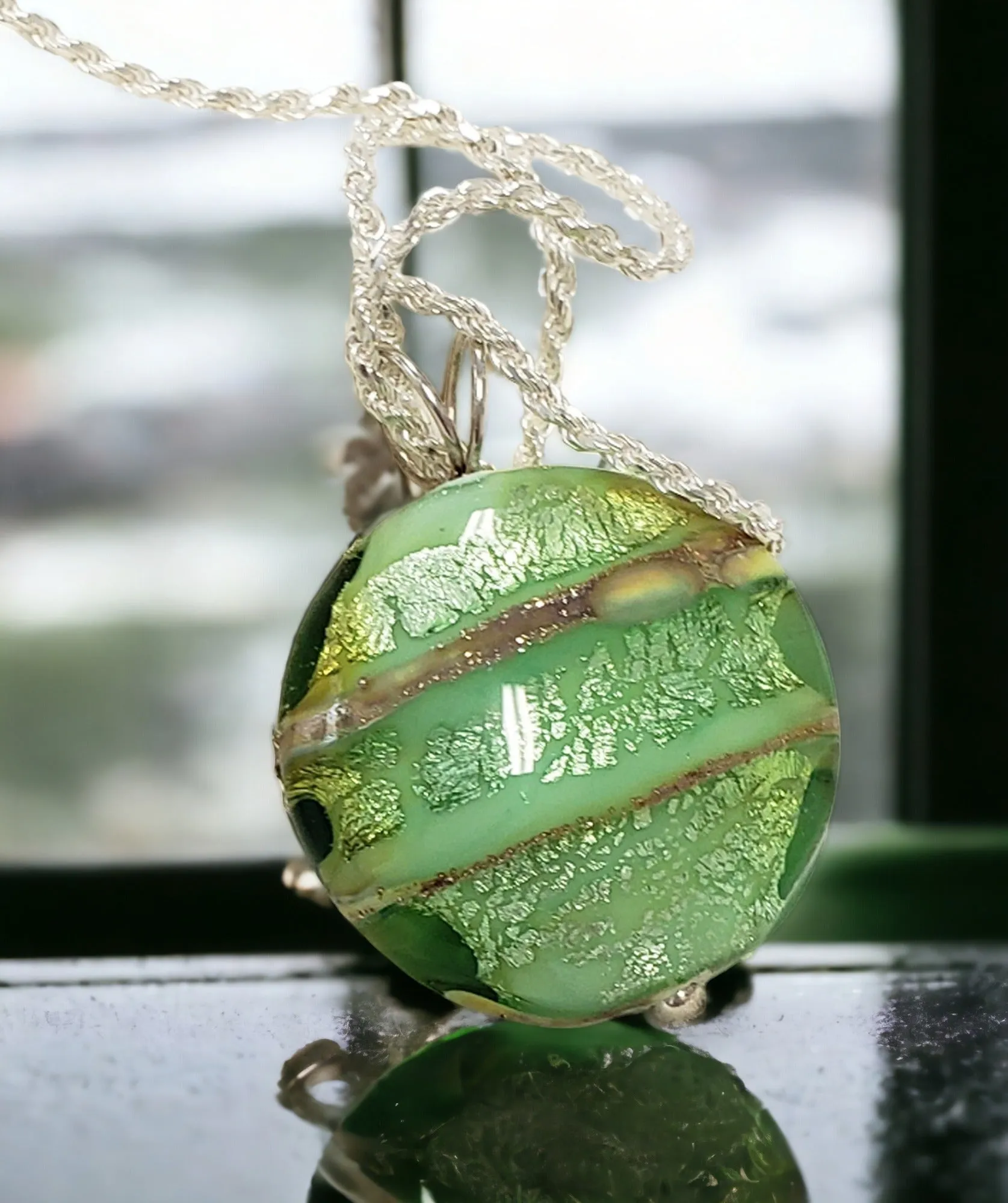 Emerald Swirl Lampwork Pendant