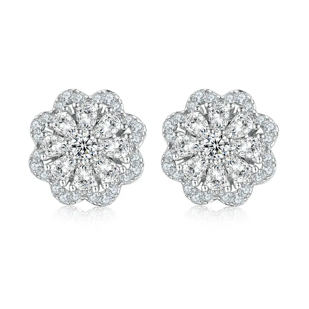 Full Zircon Flower Sterling Silver Stud Earrings