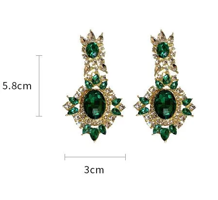 Glass beads crystals earrings in emerald green for prom
