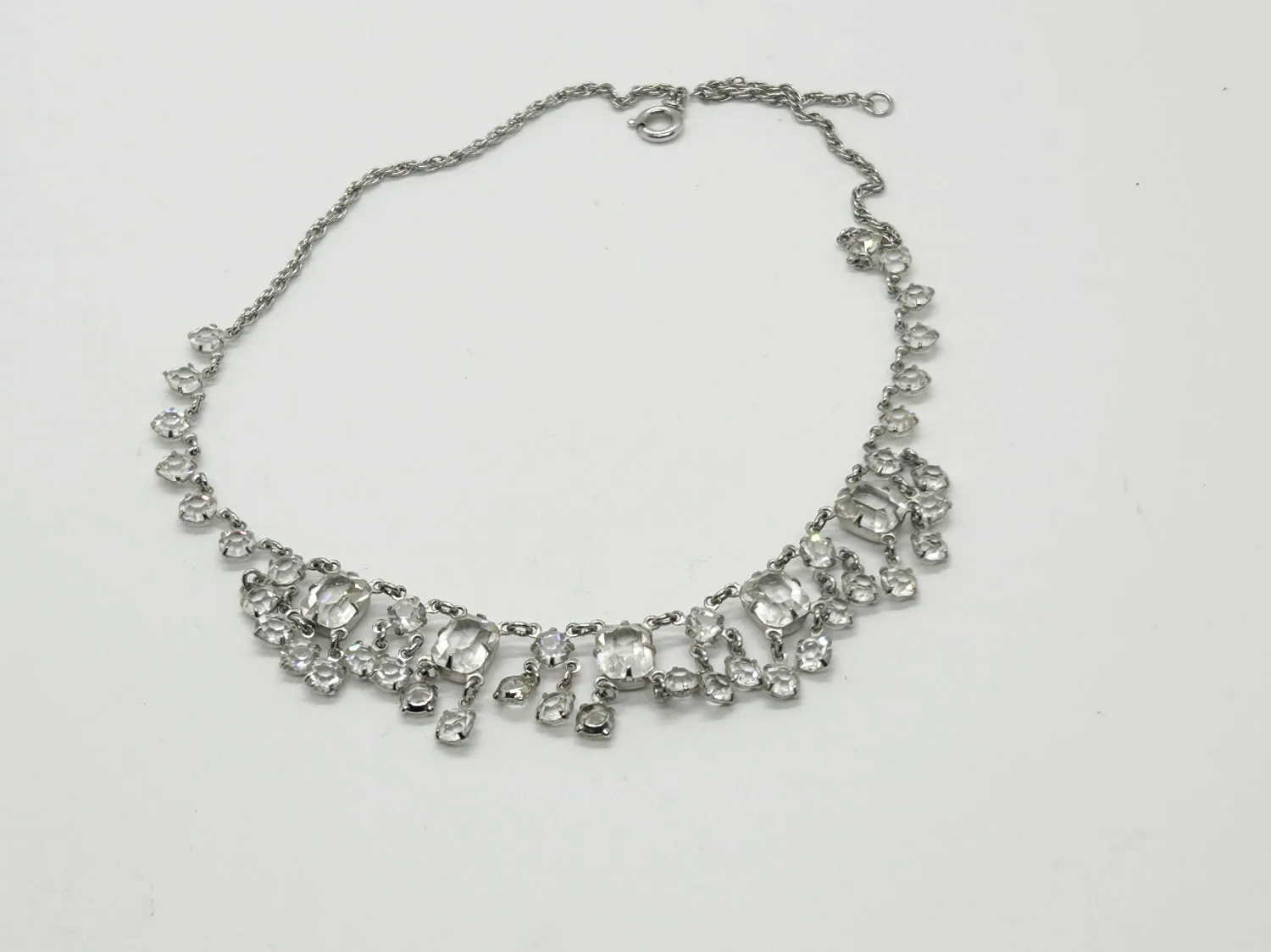 Glittering Art Deco Antique Open Back Crystal Necklace