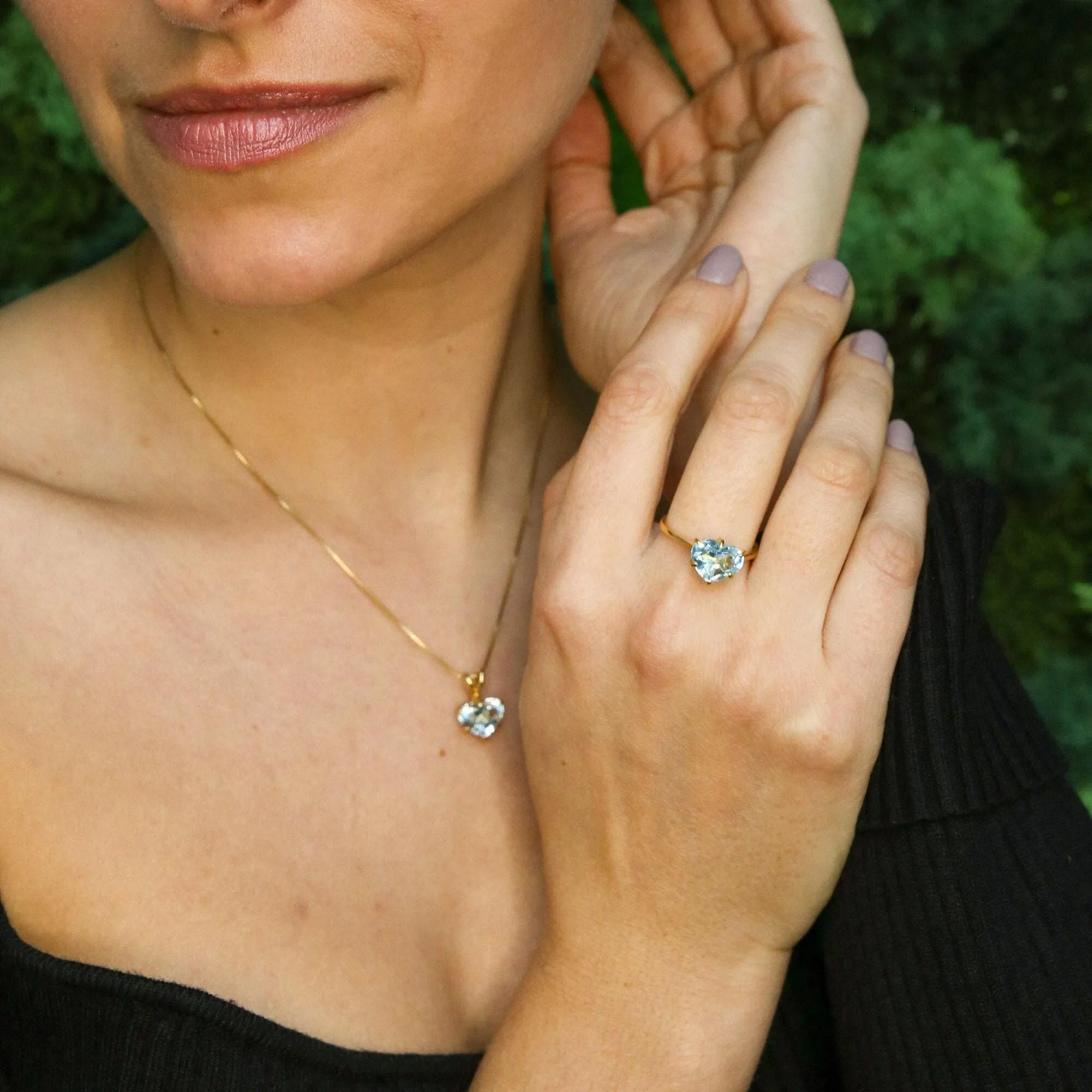Gold Topaz Ring - Blue Heart Ring - Vintage Solitaire Ring