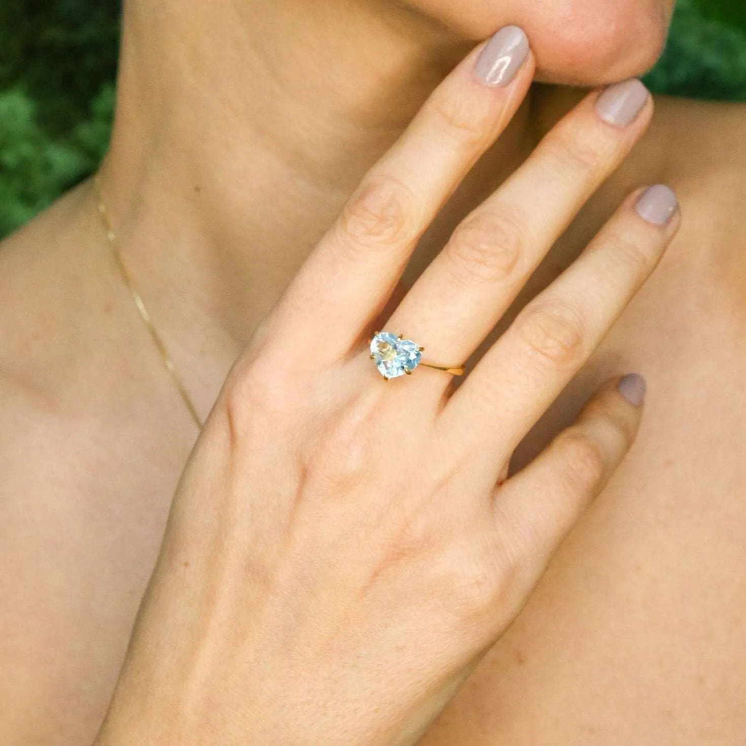 Gold Topaz Ring - Blue Heart Ring - Vintage Solitaire Ring