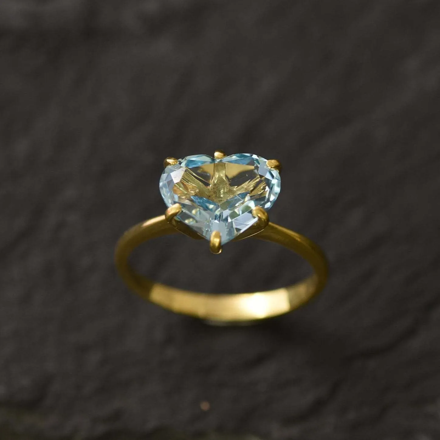 Gold Topaz Ring - Blue Heart Ring - Vintage Solitaire Ring