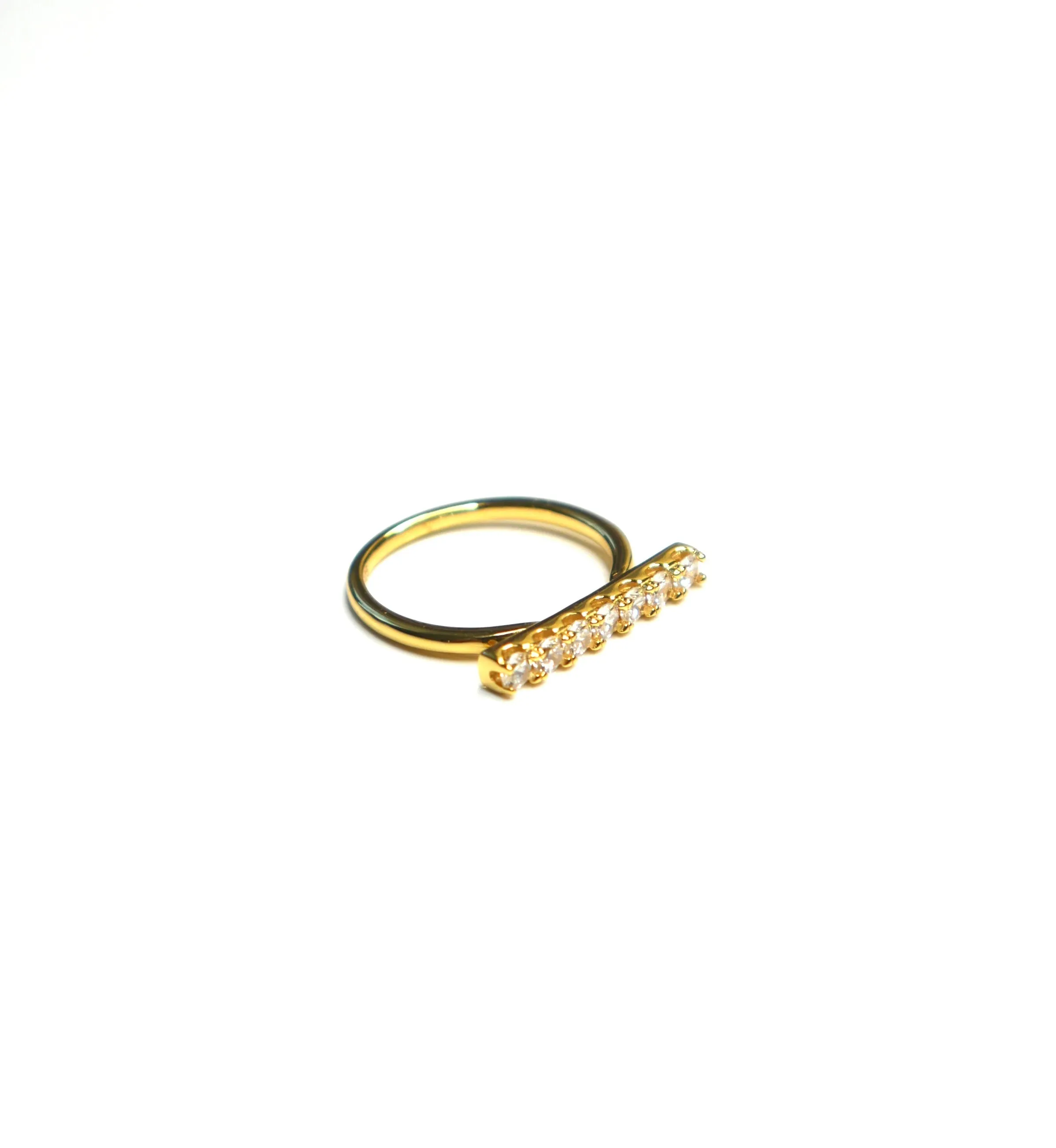 Golden Diamond CZ KESLEY 14k Gold Plated .925 Sterling Silver Bar Ring