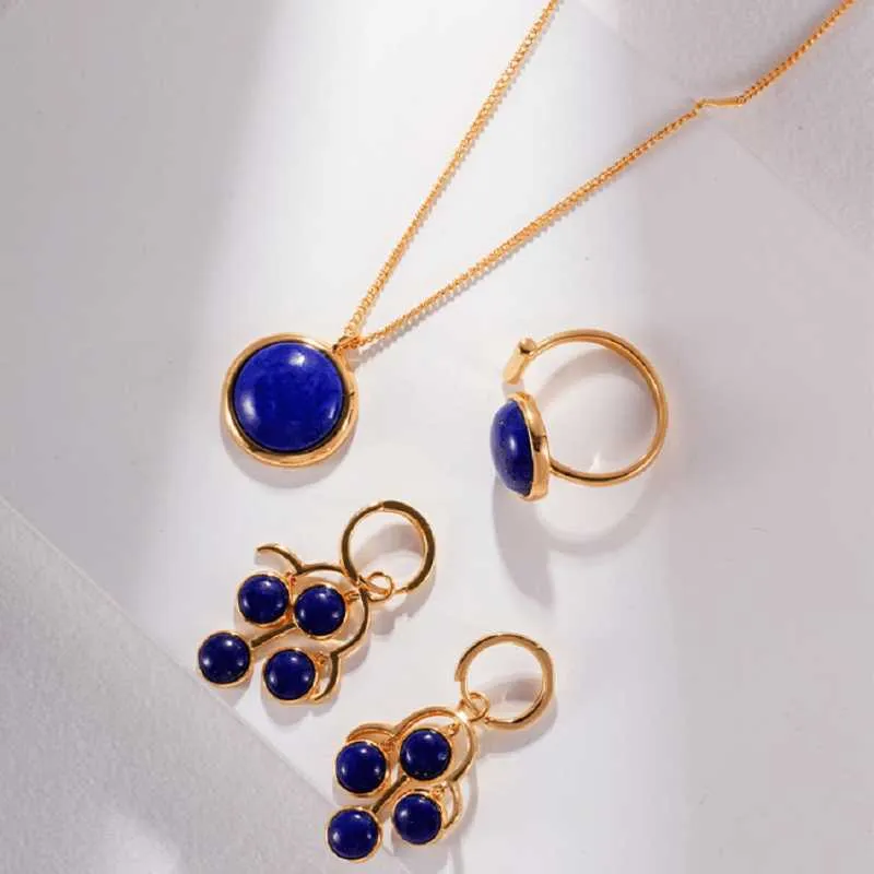Grape Lapis Lazuli Earrings -Gold Plating