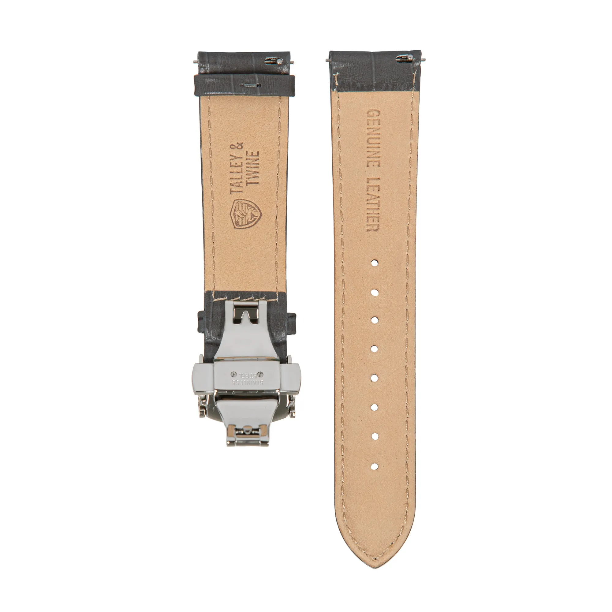 Grey Calfskin Leather Watch Band w/ Silver Accent