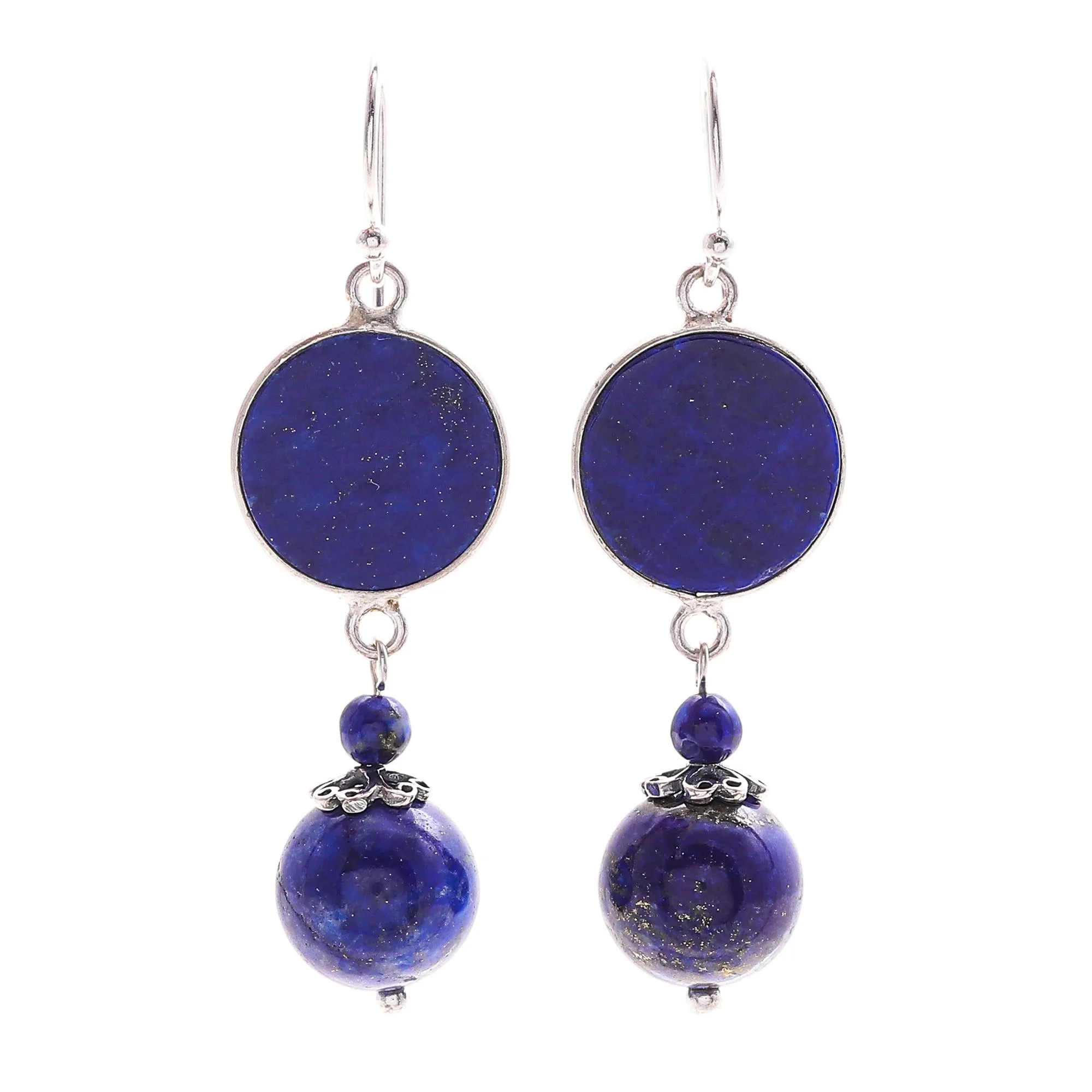 Hand Crafted Lapis Lazuli Dangle Earrings - Loving Moon | NOVICA