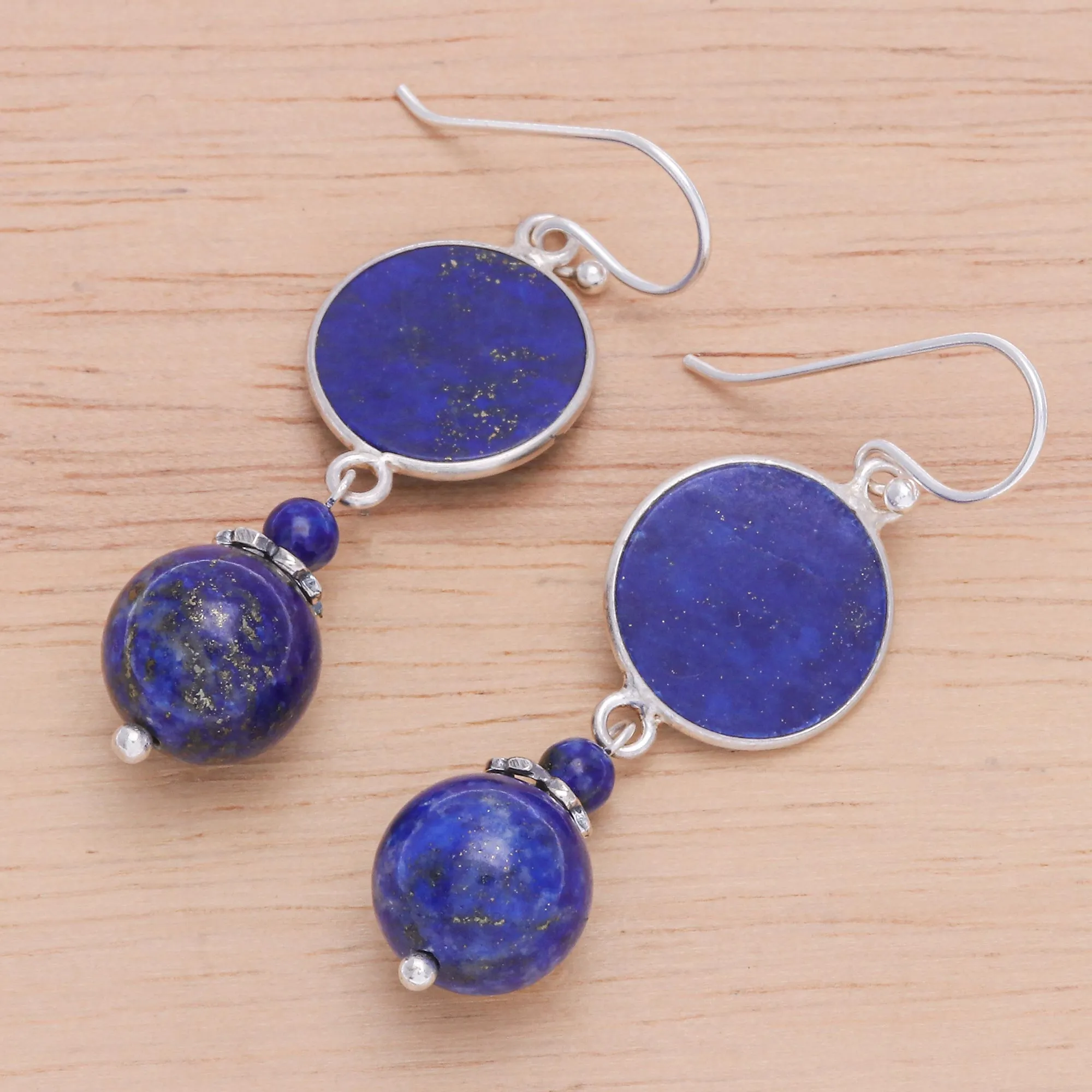 Hand Crafted Lapis Lazuli Dangle Earrings - Loving Moon | NOVICA