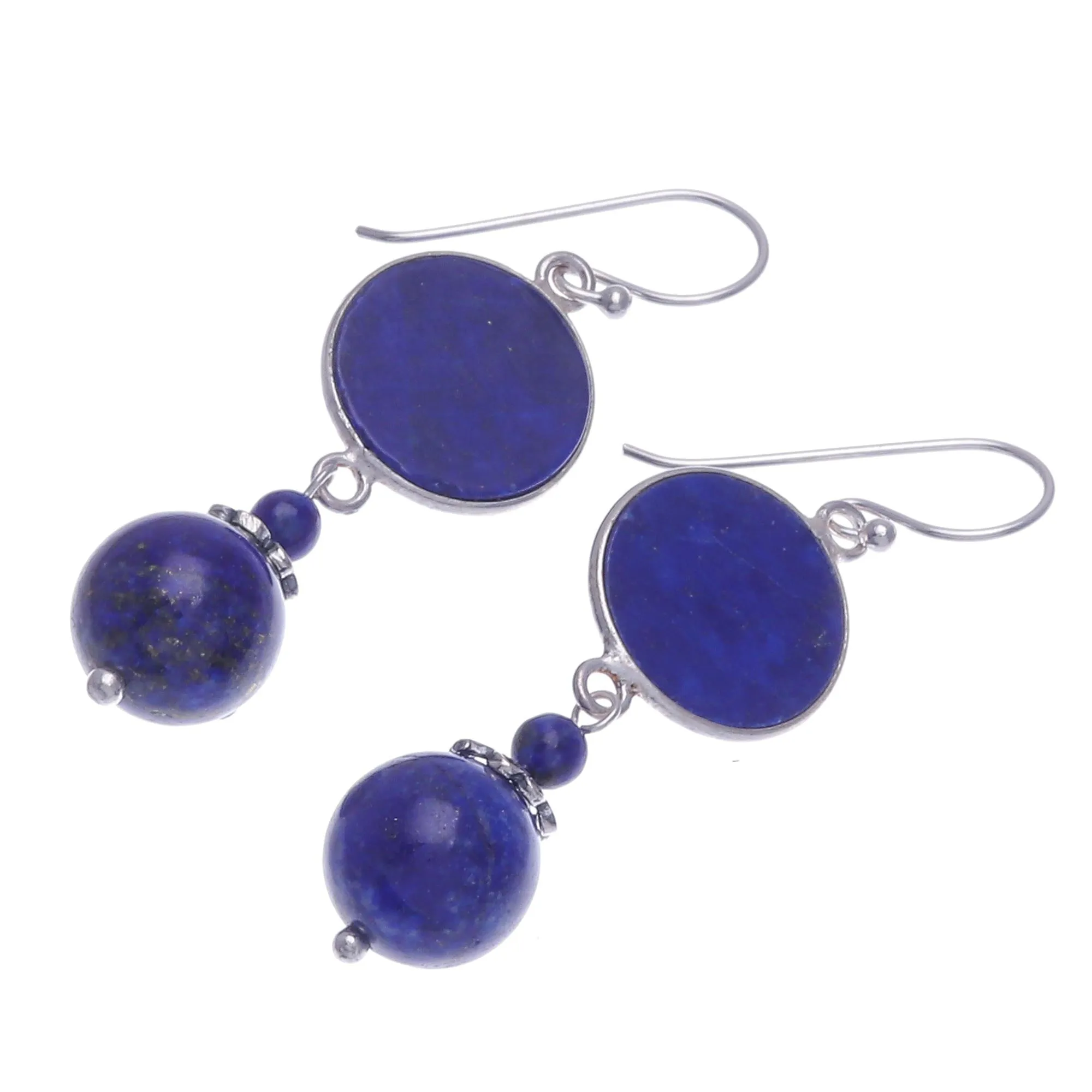 Hand Crafted Lapis Lazuli Dangle Earrings - Loving Moon | NOVICA