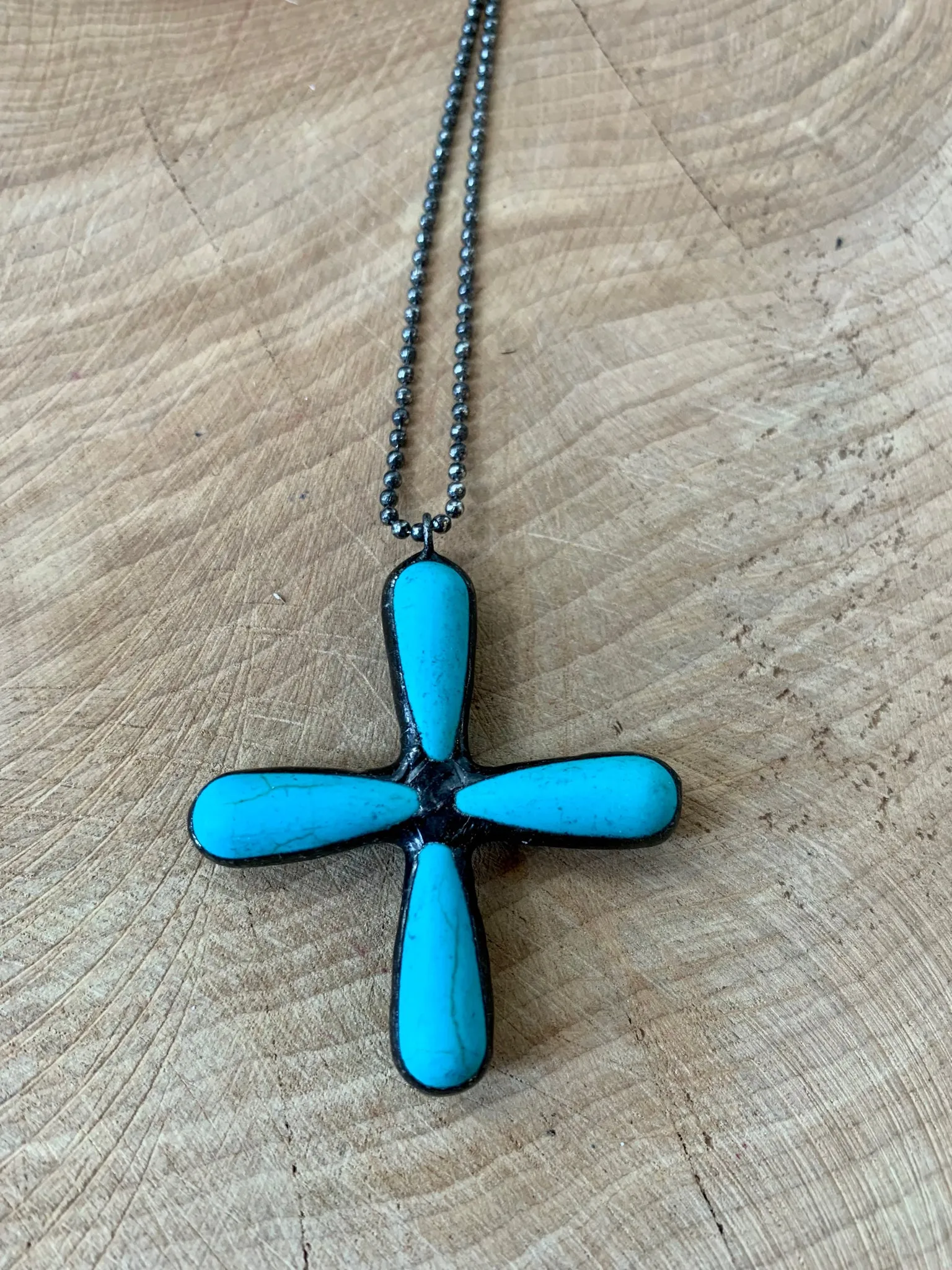 Handmade Turquoise Soldered Cross Necklace