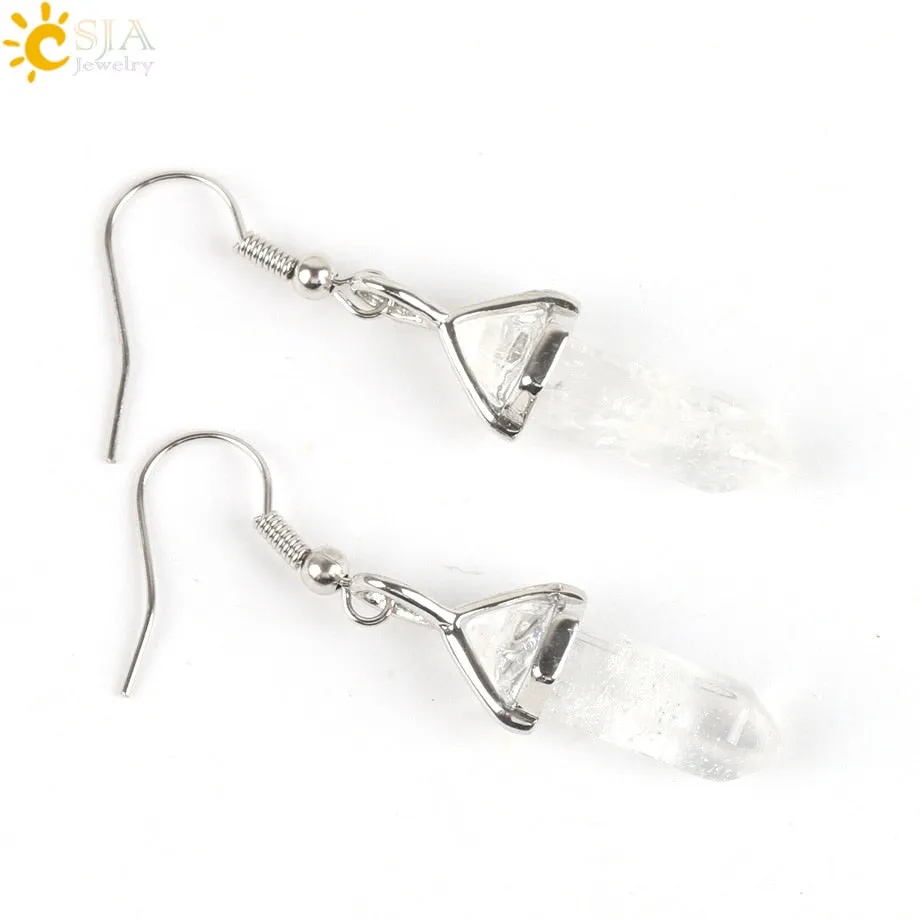 Hexagonal Reiki Natural Stone Crystal Earrings