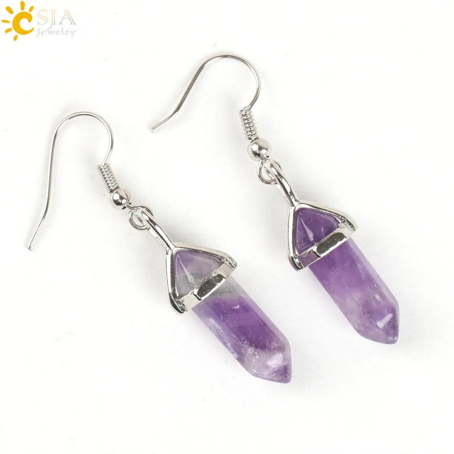 Hexagonal Reiki Natural Stone Crystal Earrings