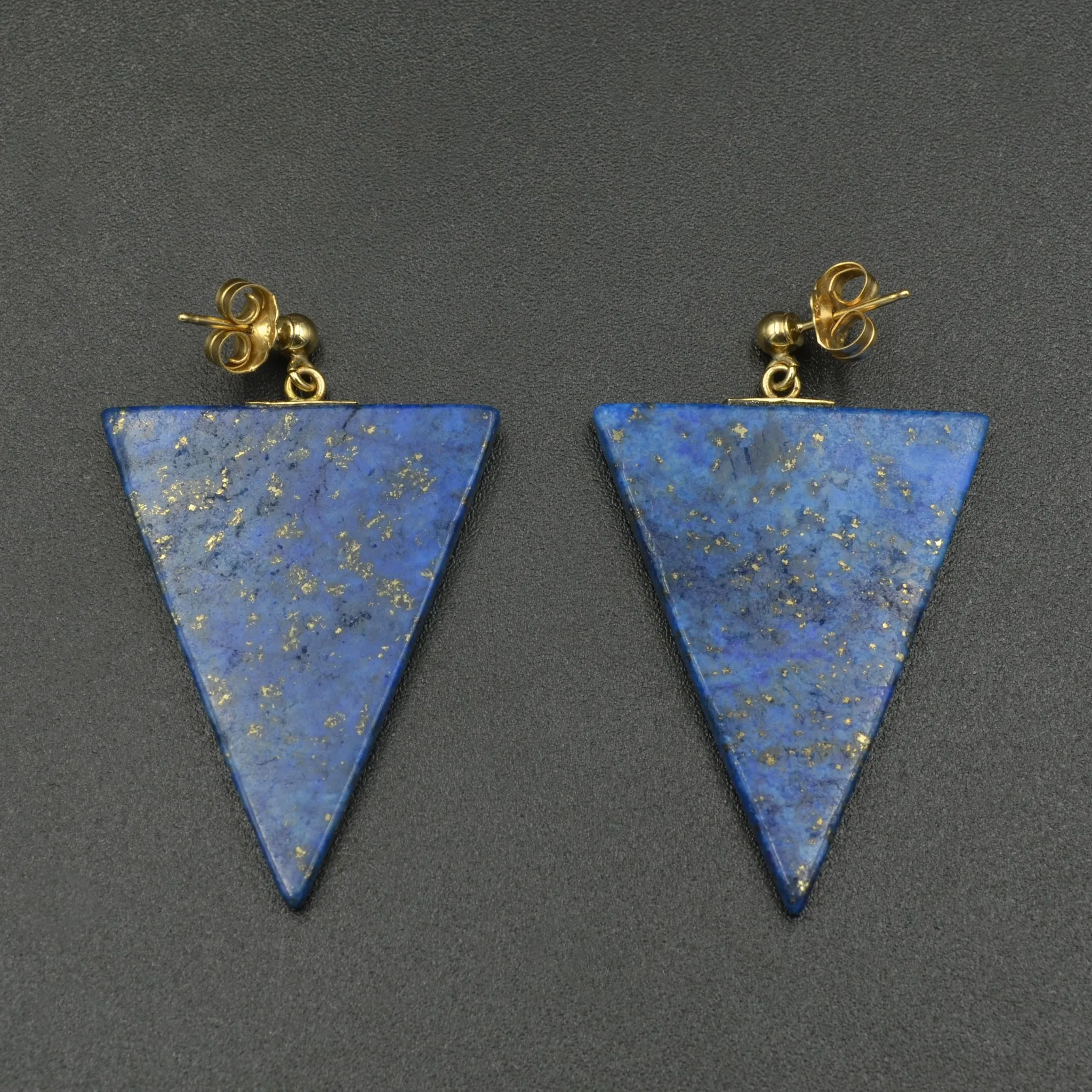 Lapis and Gold Pennant Earrings