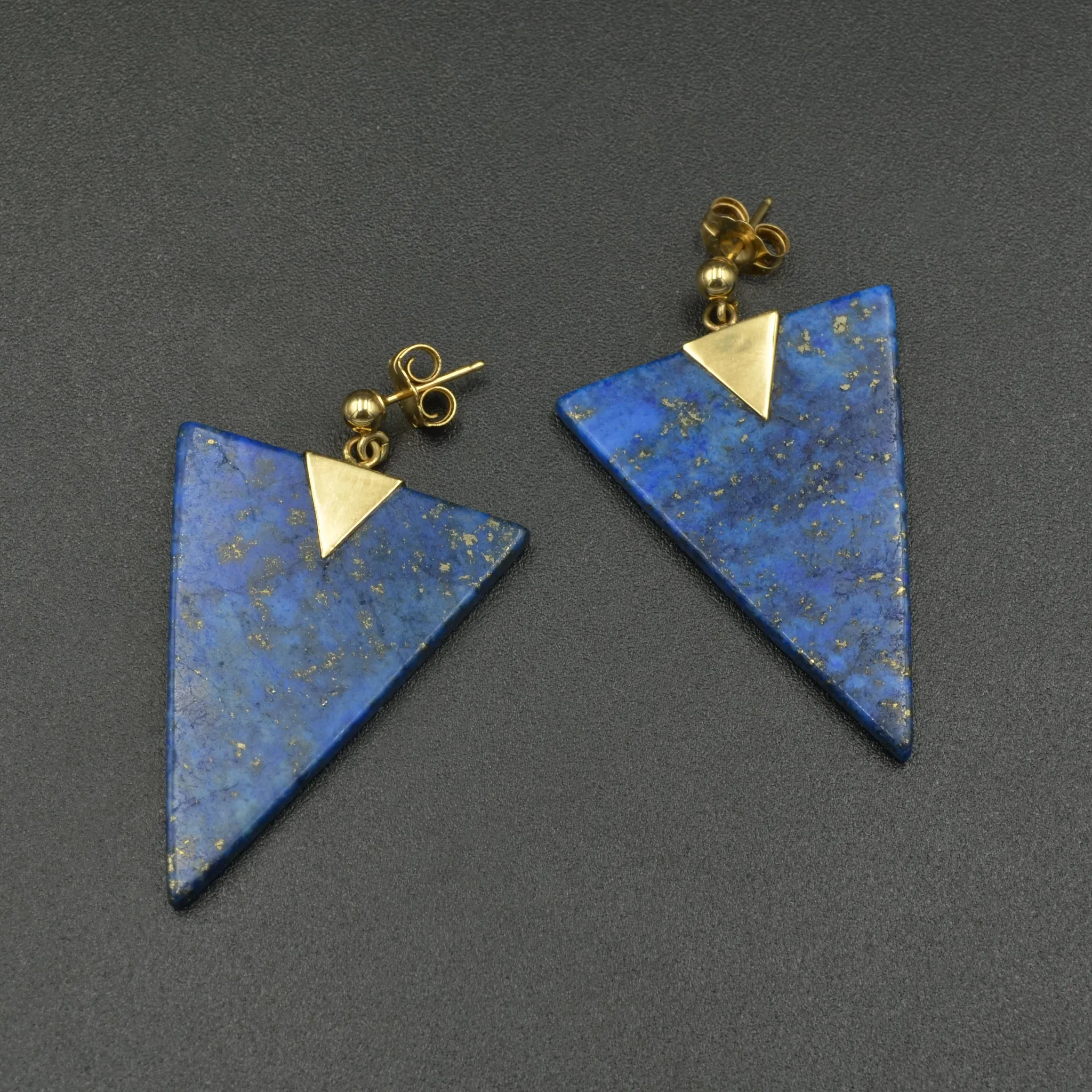 Lapis and Gold Pennant Earrings