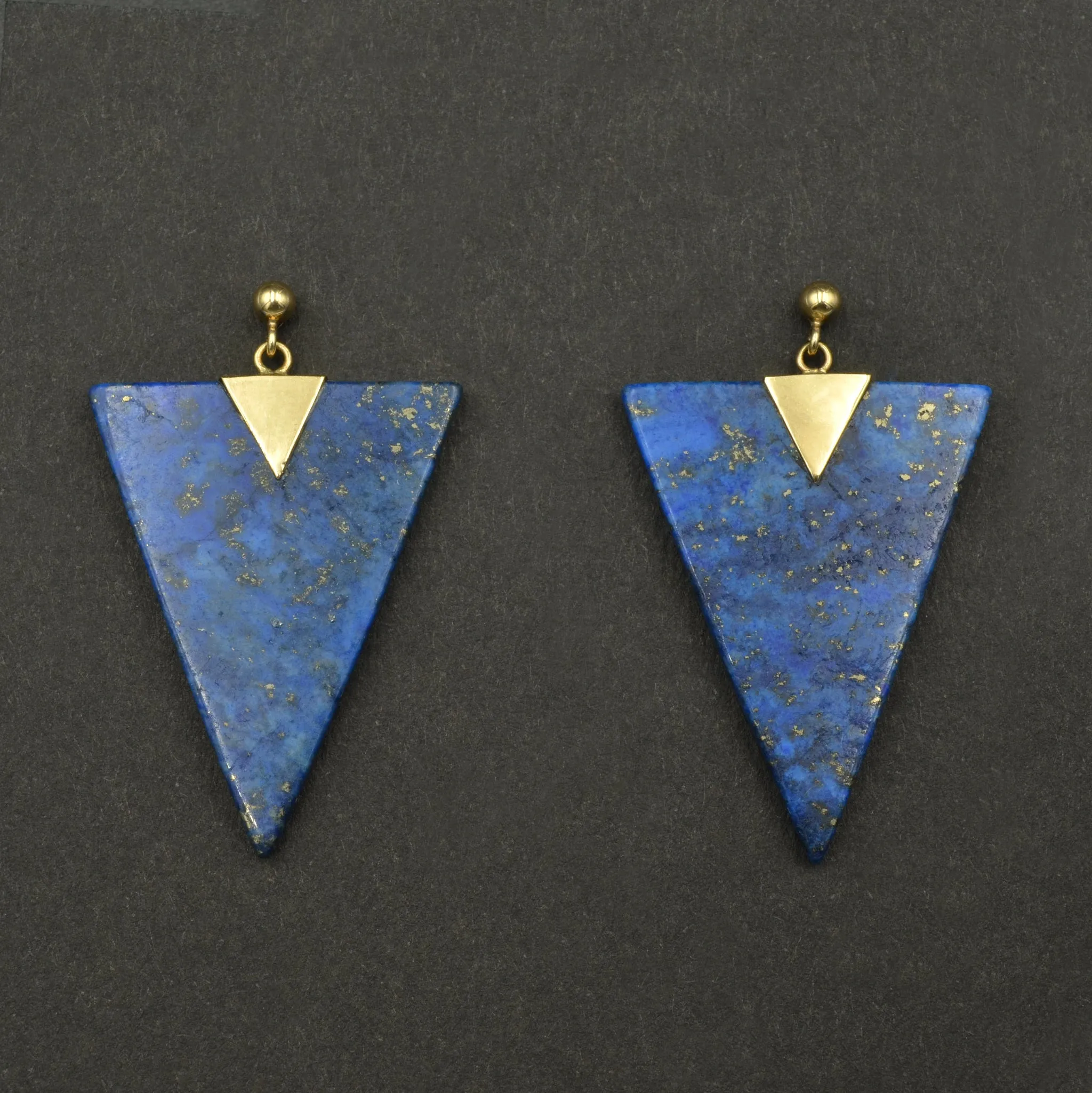 Lapis and Gold Pennant Earrings