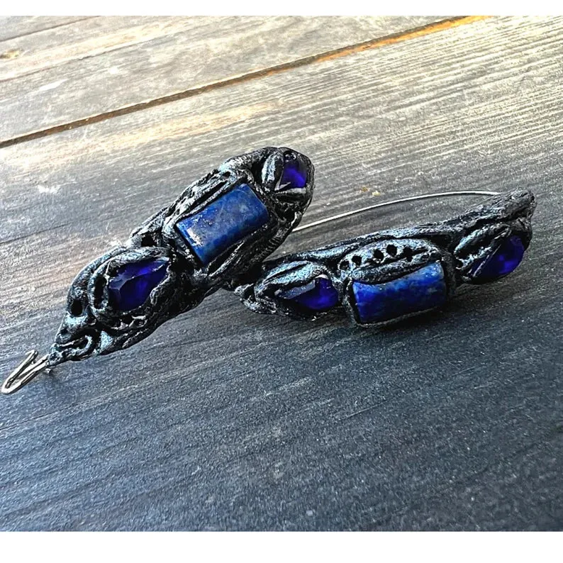 Lapis Lazuli earrings, blue boho earrings