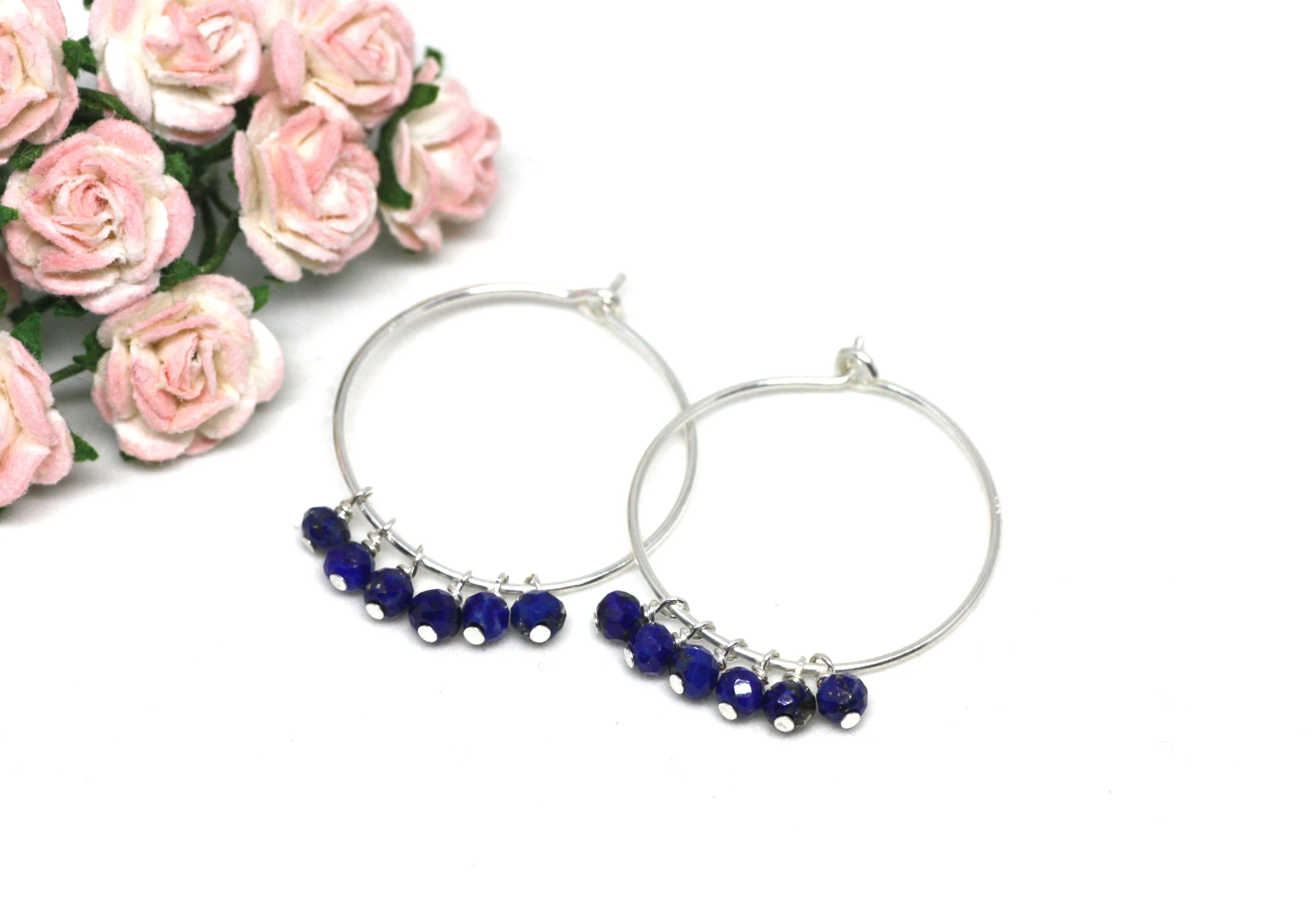 Lapis Lazuli Hoop Earrings in Silver