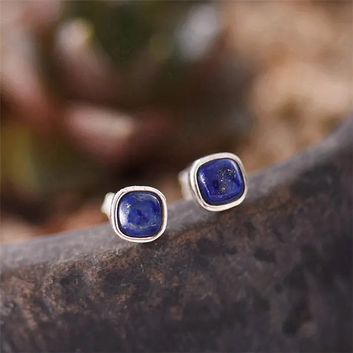 Lapis Lazuli Stud Earrings in Sterling Silver Jewelry Accessories Gifts For Women