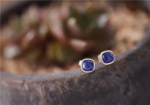 Lapis Lazuli Stud Earrings in Sterling Silver Jewelry Accessories Gifts For Women