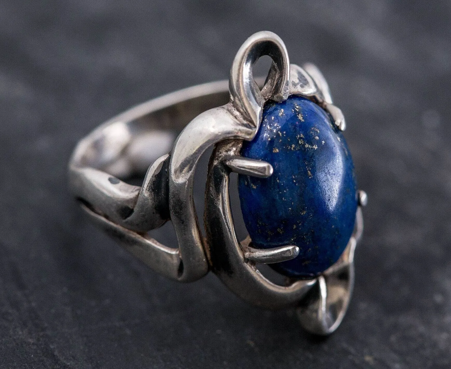 Lapis Ring - Large Blue Ring - Vintage Silver Ring