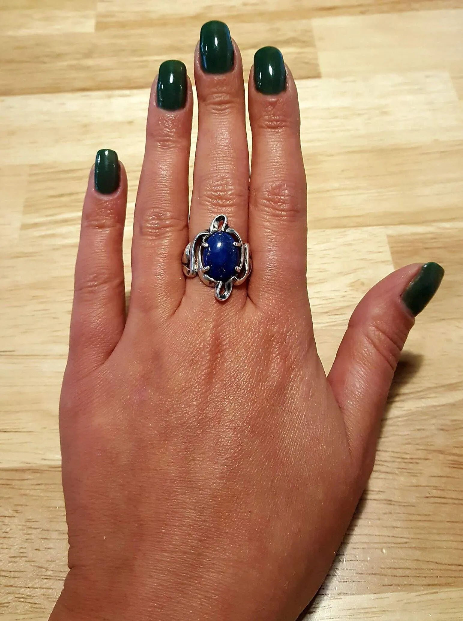 Lapis Ring - Large Blue Ring - Vintage Silver Ring