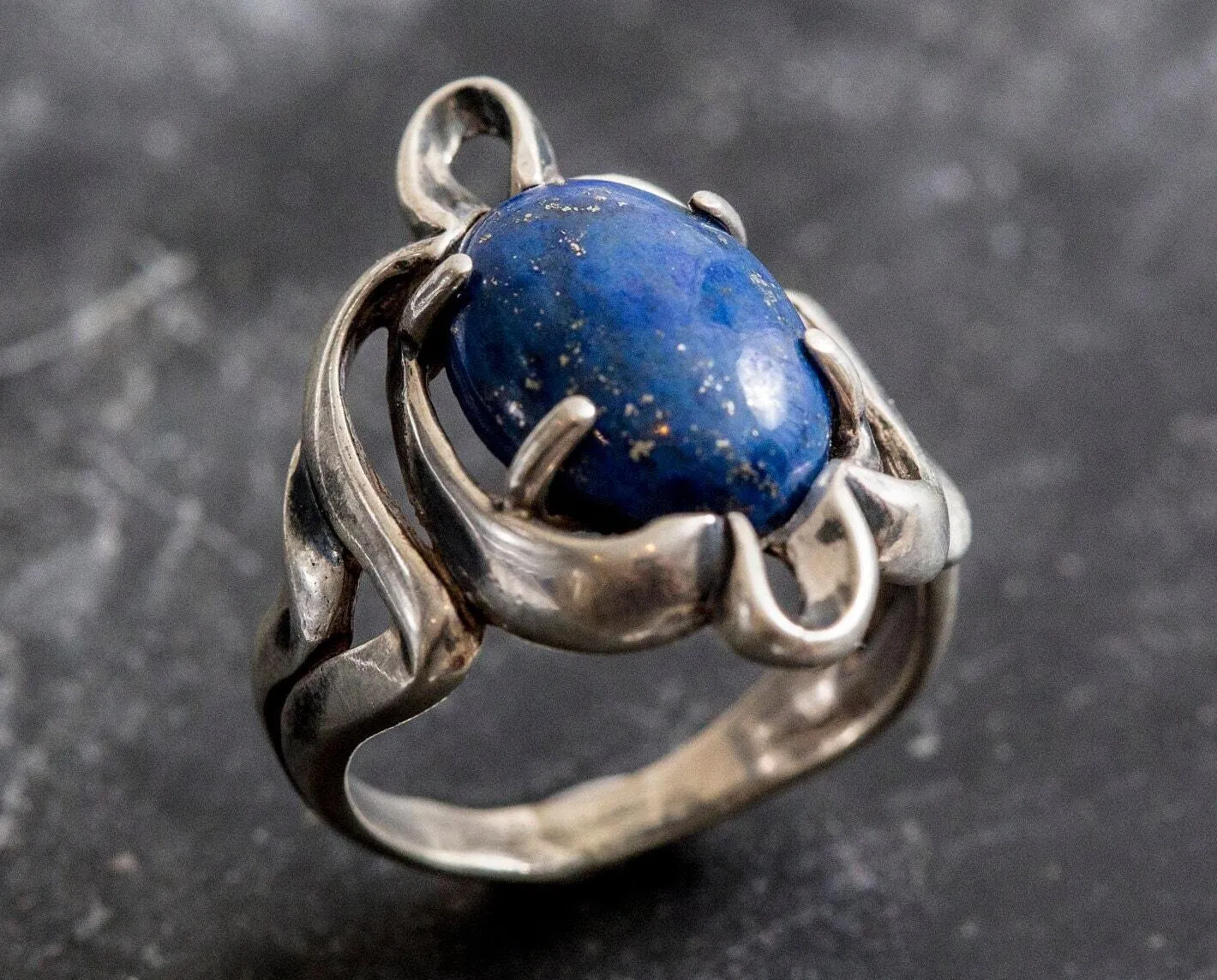 Lapis Ring - Large Blue Ring - Vintage Silver Ring