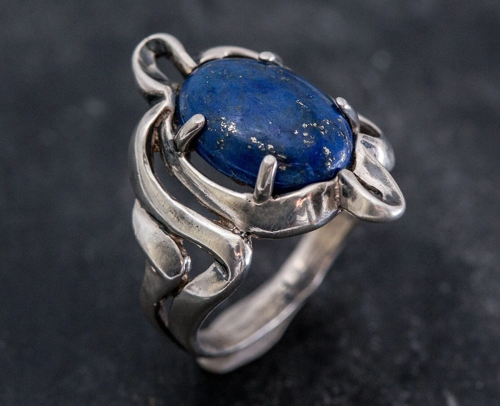 Lapis Ring - Large Blue Ring - Vintage Silver Ring