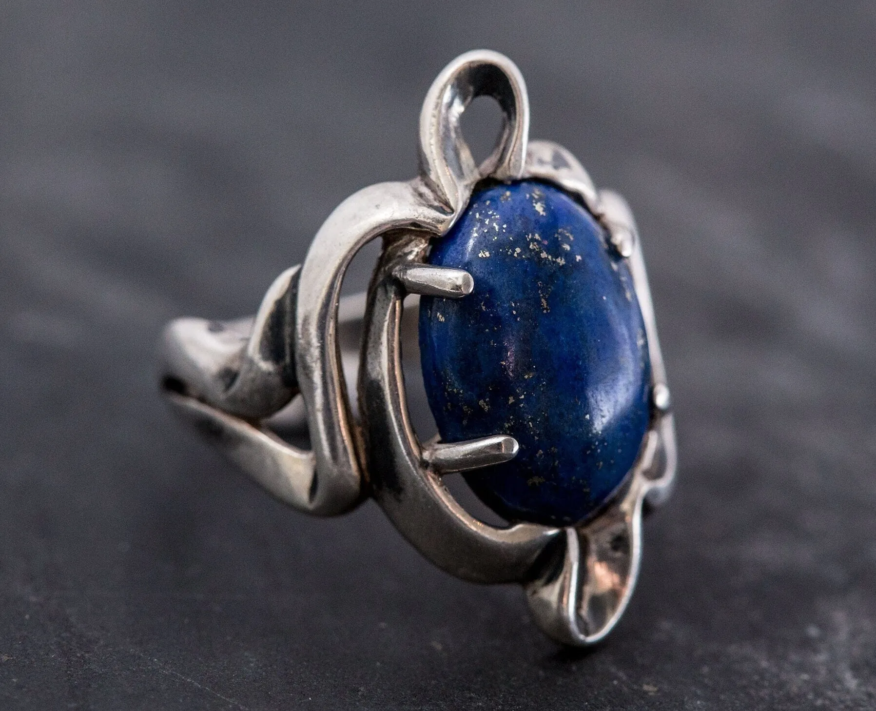 Lapis Ring - Large Blue Ring - Vintage Silver Ring