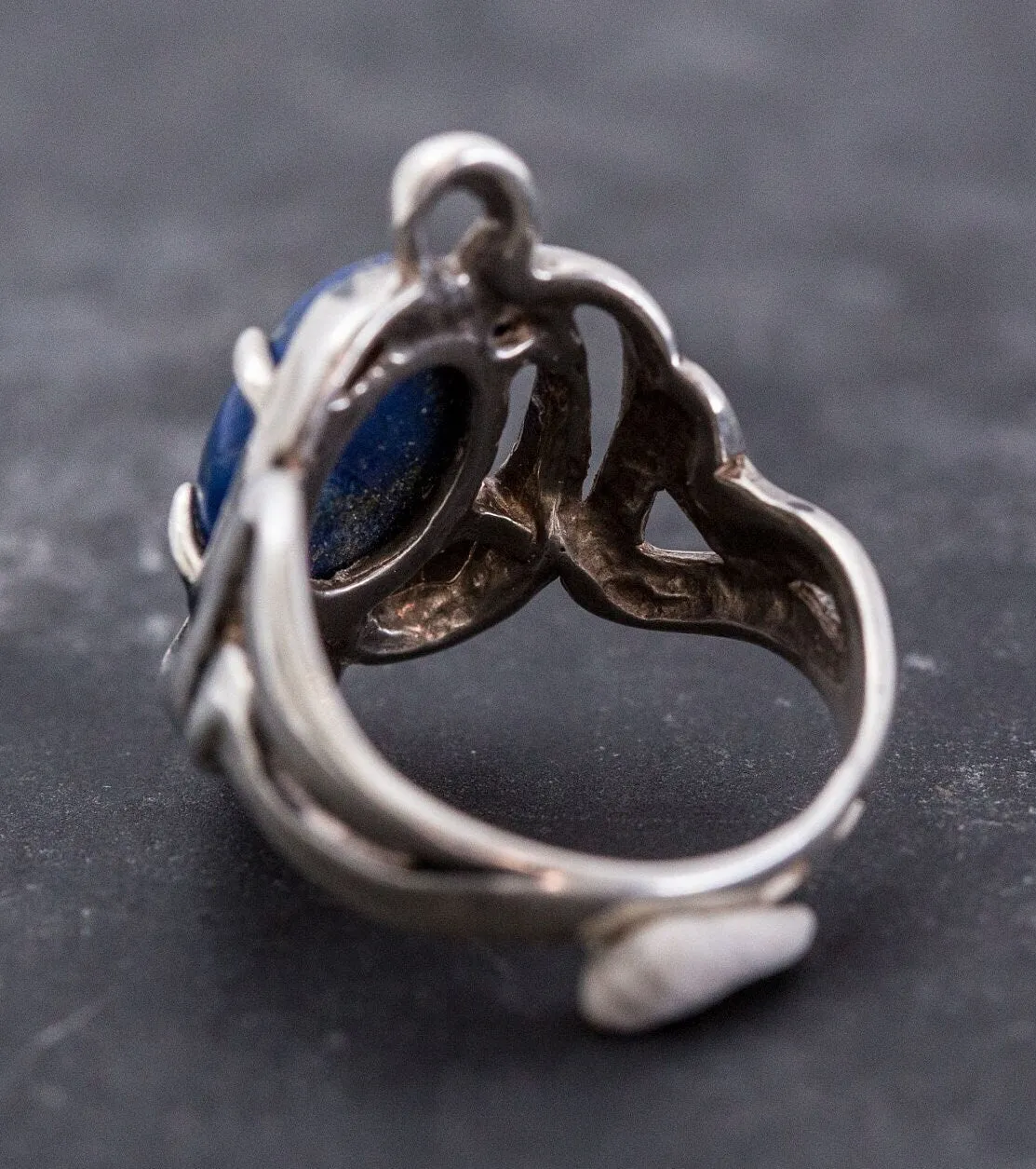 Lapis Ring - Large Blue Ring - Vintage Silver Ring