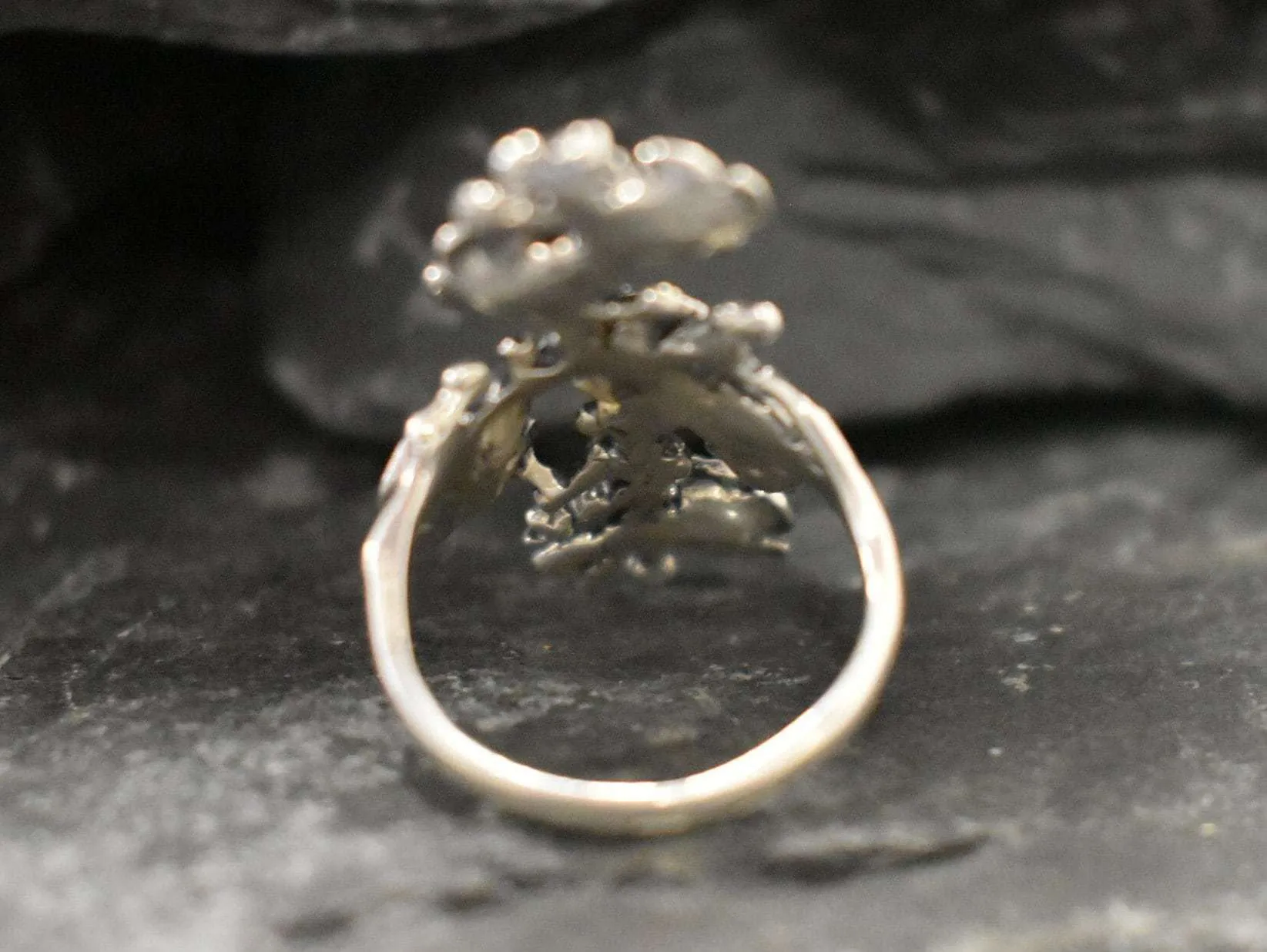 Long Flower Ring - Large Silver Flower Ring - Vintage Flower Ring