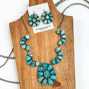 Marie Tsosie | Navajo Handmade Sterling Silver & Royston Turquoise Large Cluster Statement Necklace   Matching Earrings