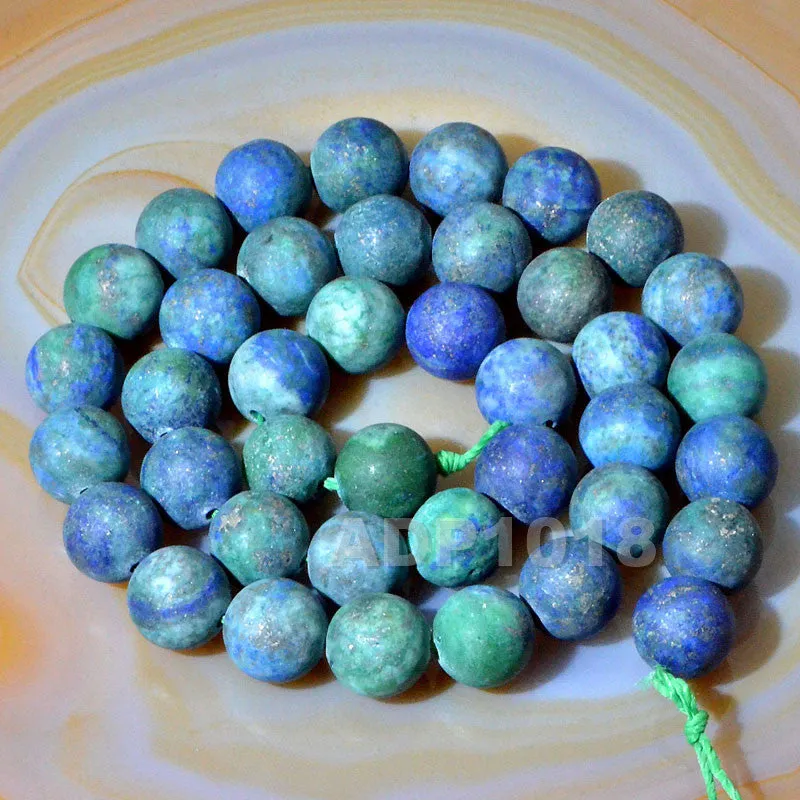 Matte Natural Lapis Lazuli Chrysocolla Gemstone Round Loose Beads on a 15.5" Strand