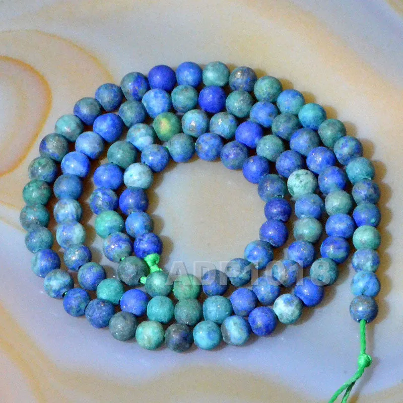 Matte Natural Lapis Lazuli Chrysocolla Gemstone Round Loose Beads on a 15.5" Strand