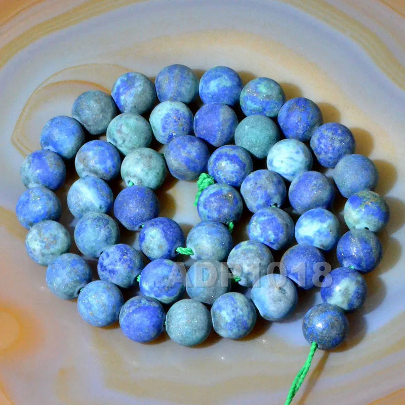 Matte Natural Lapis Lazuli Chrysocolla Gemstone Round Loose Beads on a 15.5" Strand