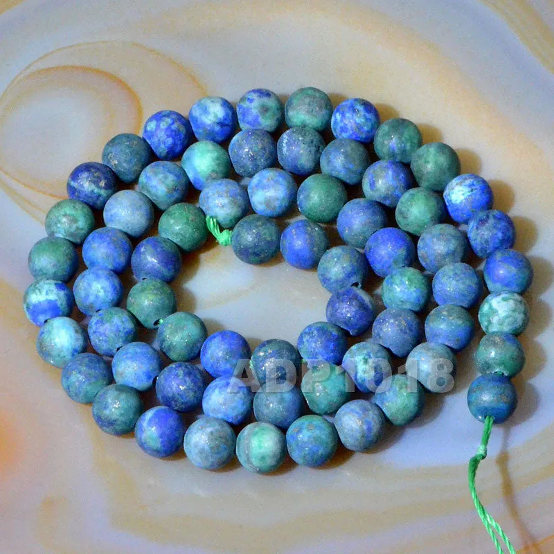 Matte Natural Lapis Lazuli Chrysocolla Gemstone Round Loose Beads on a 15.5" Strand