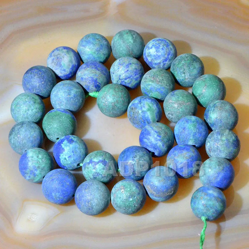 Matte Natural Lapis Lazuli Chrysocolla Gemstone Round Loose Beads on a 15.5" Strand