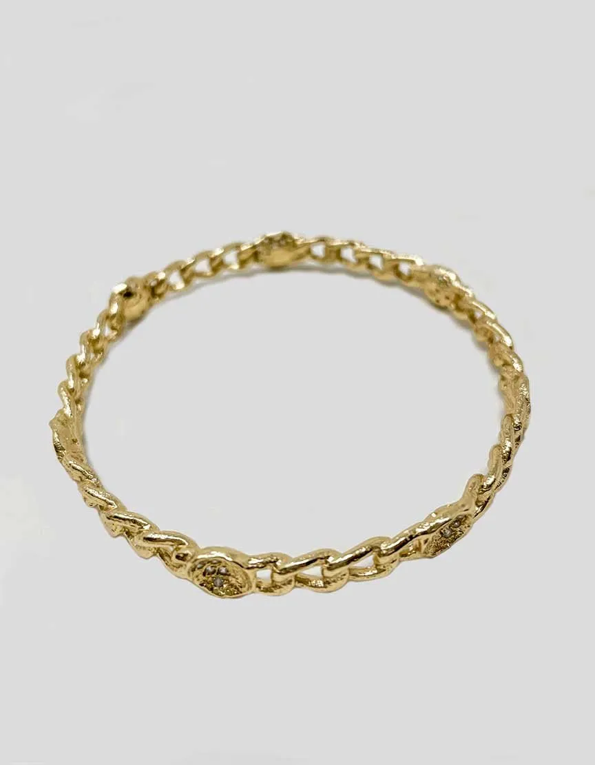 Melinda Maria Margaret Gold Pod Bangle Bracelet With Chain Link Accent