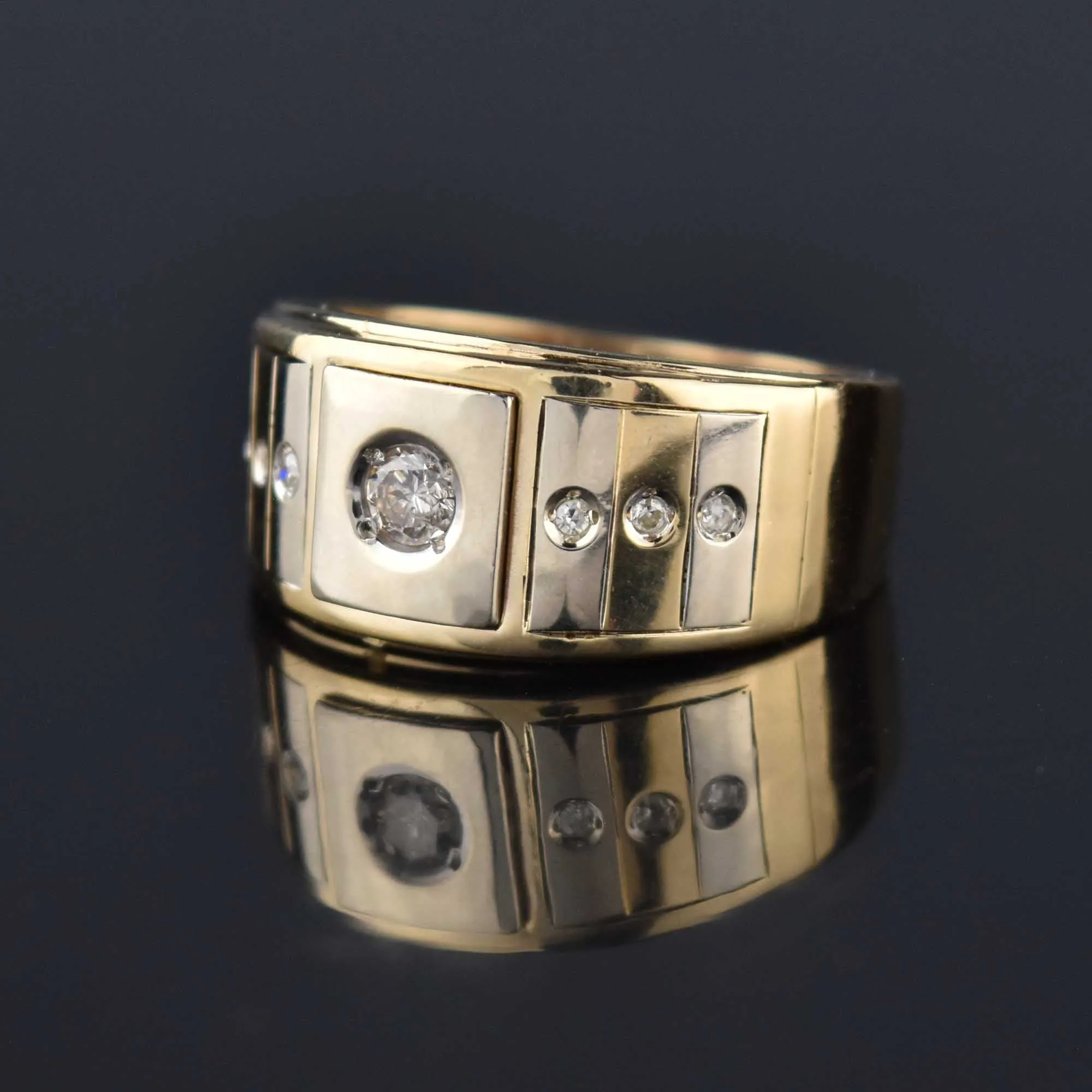 Mens 14K Gold Two Tone Diamond Band Ring