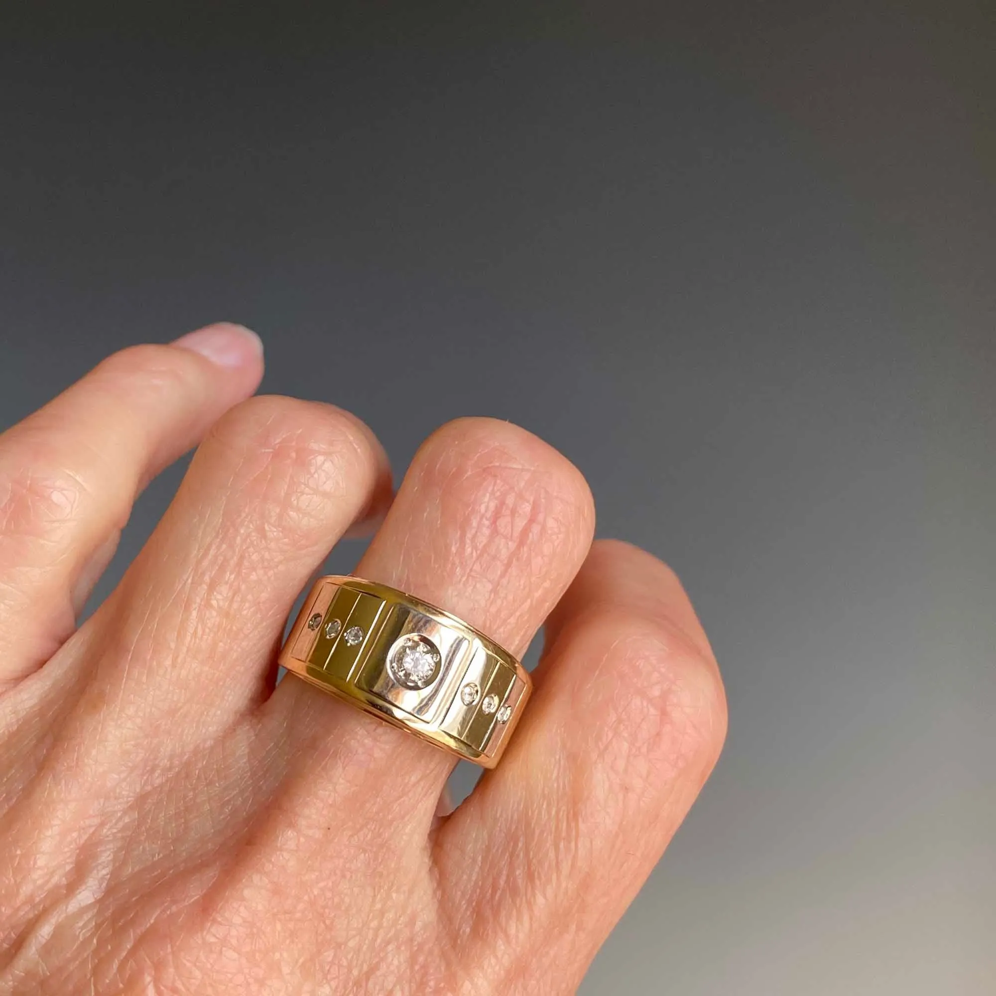 Mens 14K Gold Two Tone Diamond Band Ring