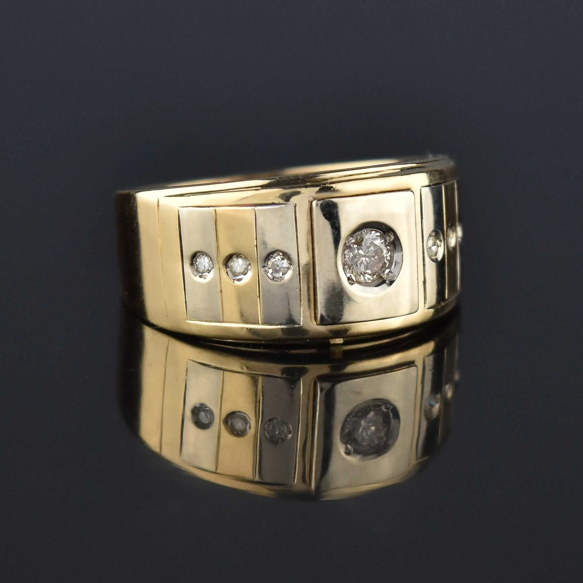 Mens 14K Gold Two Tone Diamond Band Ring