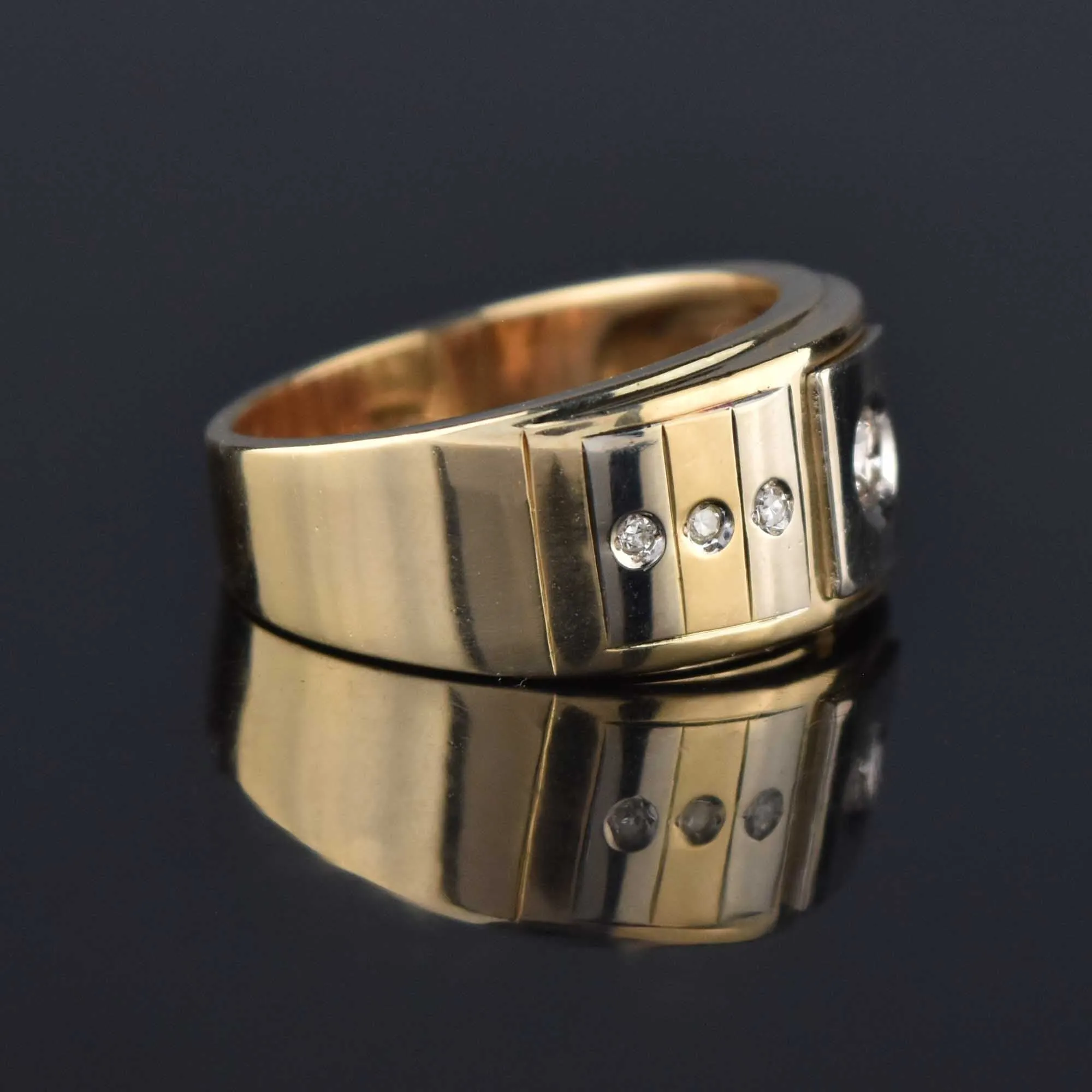 Mens 14K Gold Two Tone Diamond Band Ring