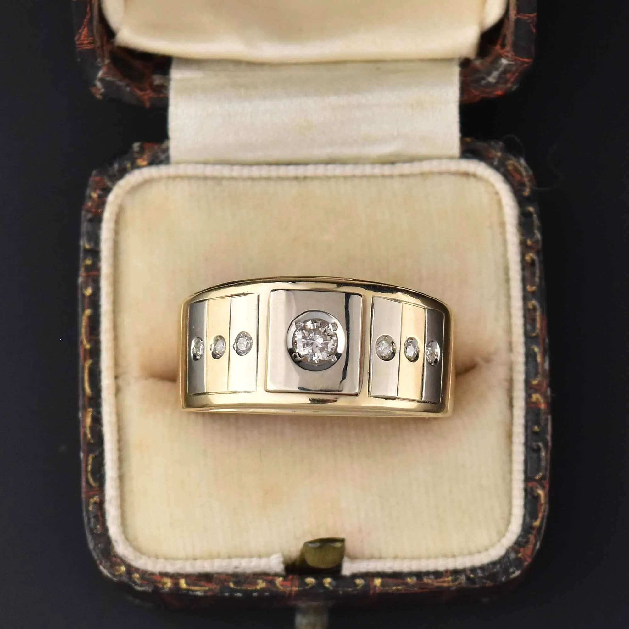 Mens 14K Gold Two Tone Diamond Band Ring