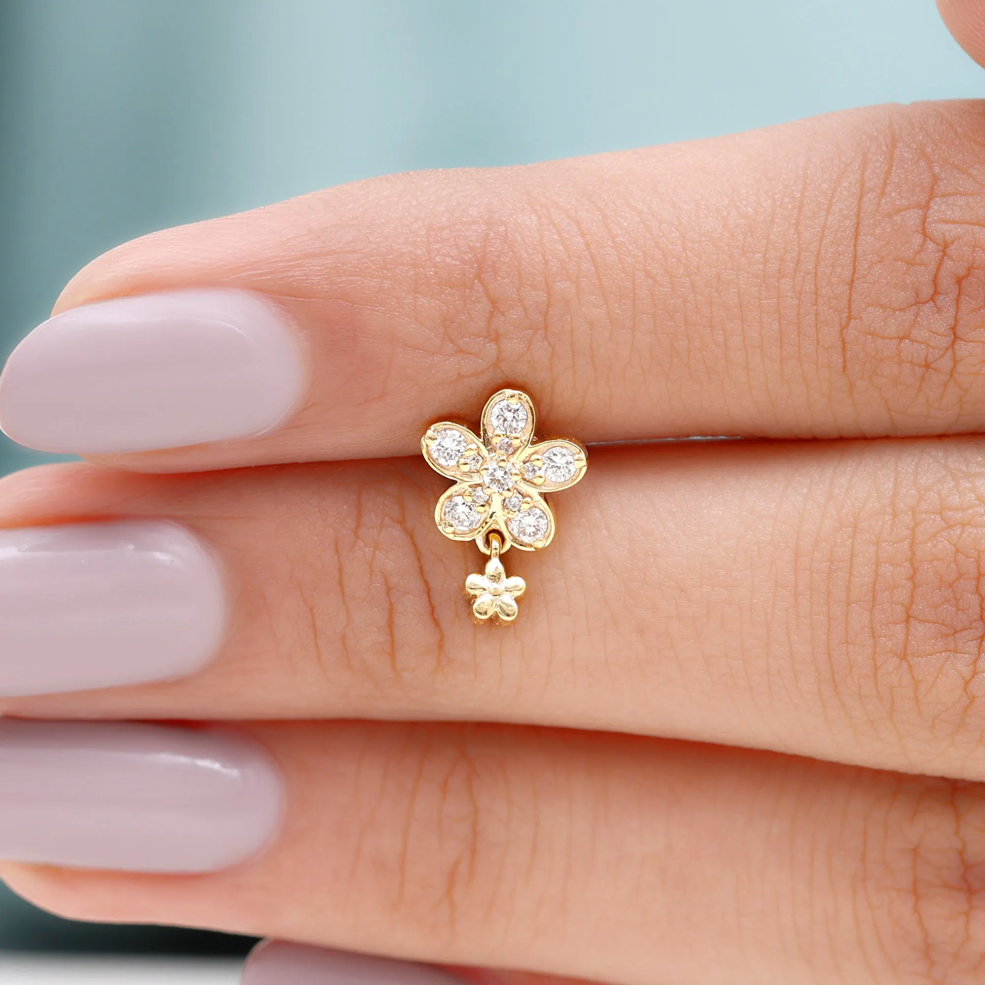 Natural Diamond Flower Helix Drop Earring